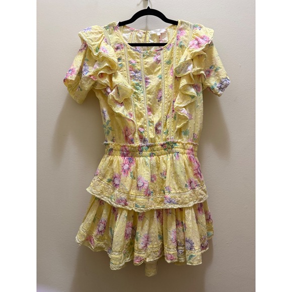 Loveshackfancy Natasha Yellow Floral Ruffle Mini Dress - S Whimsy Cottage Garden - Picture 2 of 10